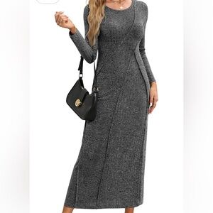 Charcoal Ribbed Knit Maxi Dress